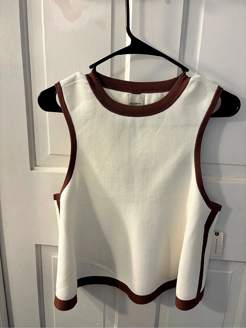maeve Color Block Tank Top in White & Brown Size Small NWT